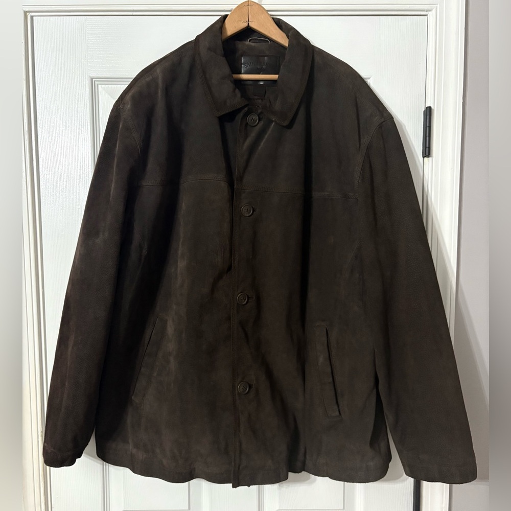 Saddlebred Men's Brown Leather Suede Jacket Button/ Zip Closures Sz XXL